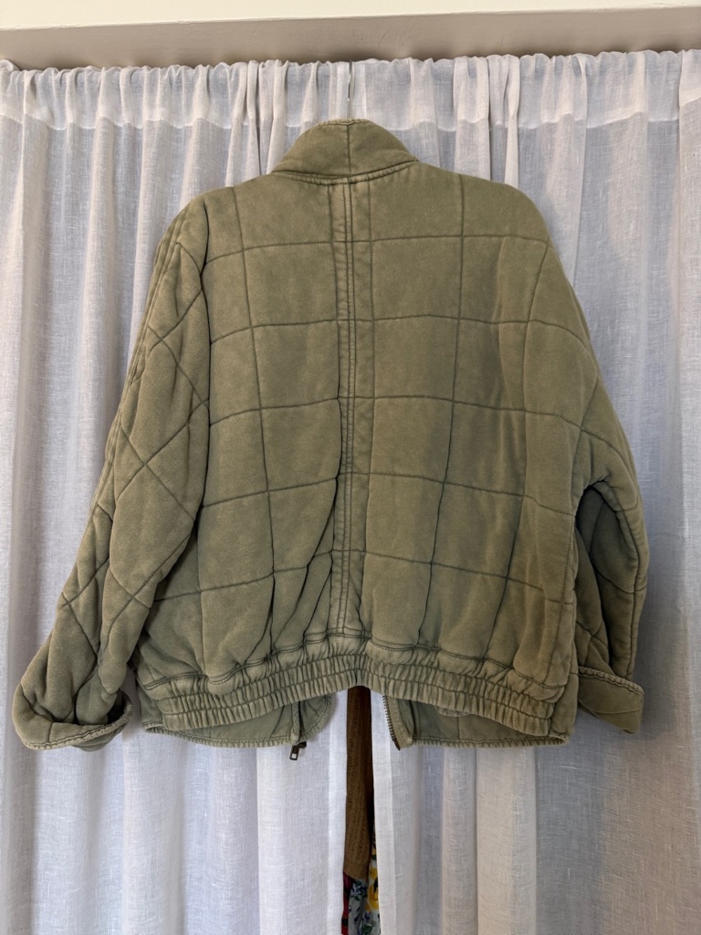 Free People Quilted Olive Green Bomber Jacket - Picture 2 of 3